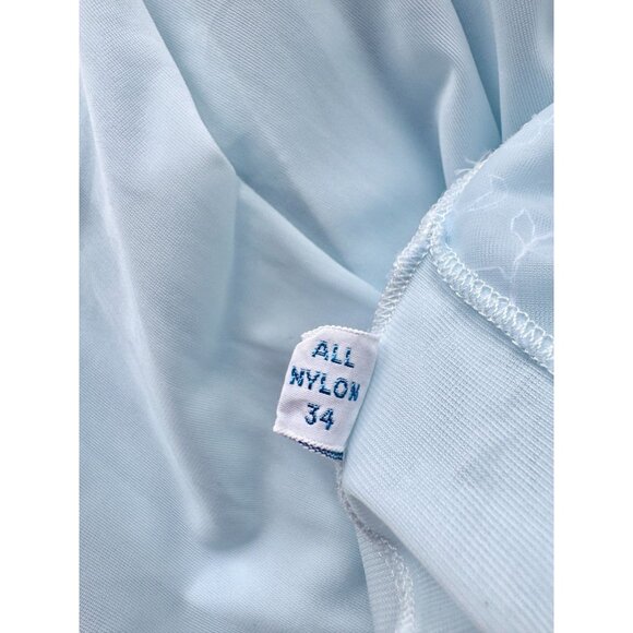 Vintage 60's LUXITE Light Blue Nylon Embroidered Mesh Plunge Slip Dress, Size 34 - Picture 11 of 12